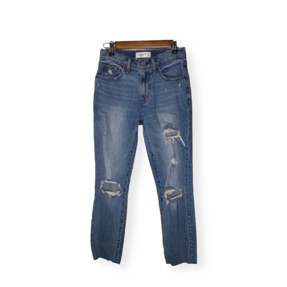 Abercrombie & Fitch The Boyfriend Mid Rise Distressed Jeans.
